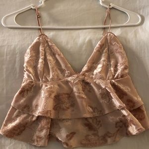 Pink crop top with velvet darker pink flowers